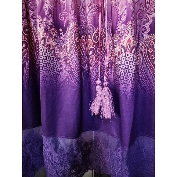 One World Womens Medium Blue Paisley Printed Tshirt Tunic Top NWT B7 Excellent - Picture 3 of 6